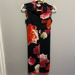 Calvin Klein Black Floral High Low Shirt Dress